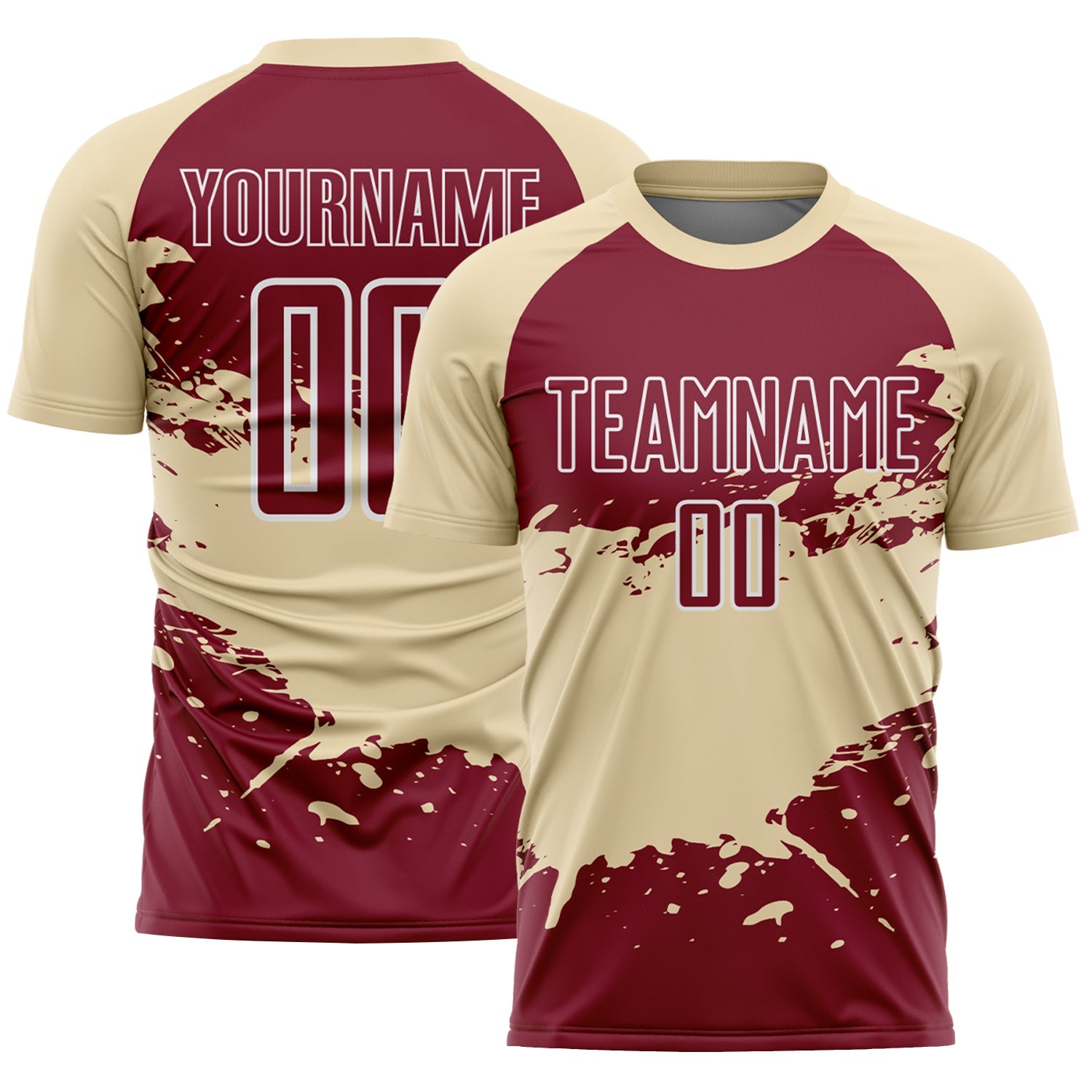 Custom Cream Crimson-White Splash Color Block Sublimation Soccer Uniform Jersey - Main View
