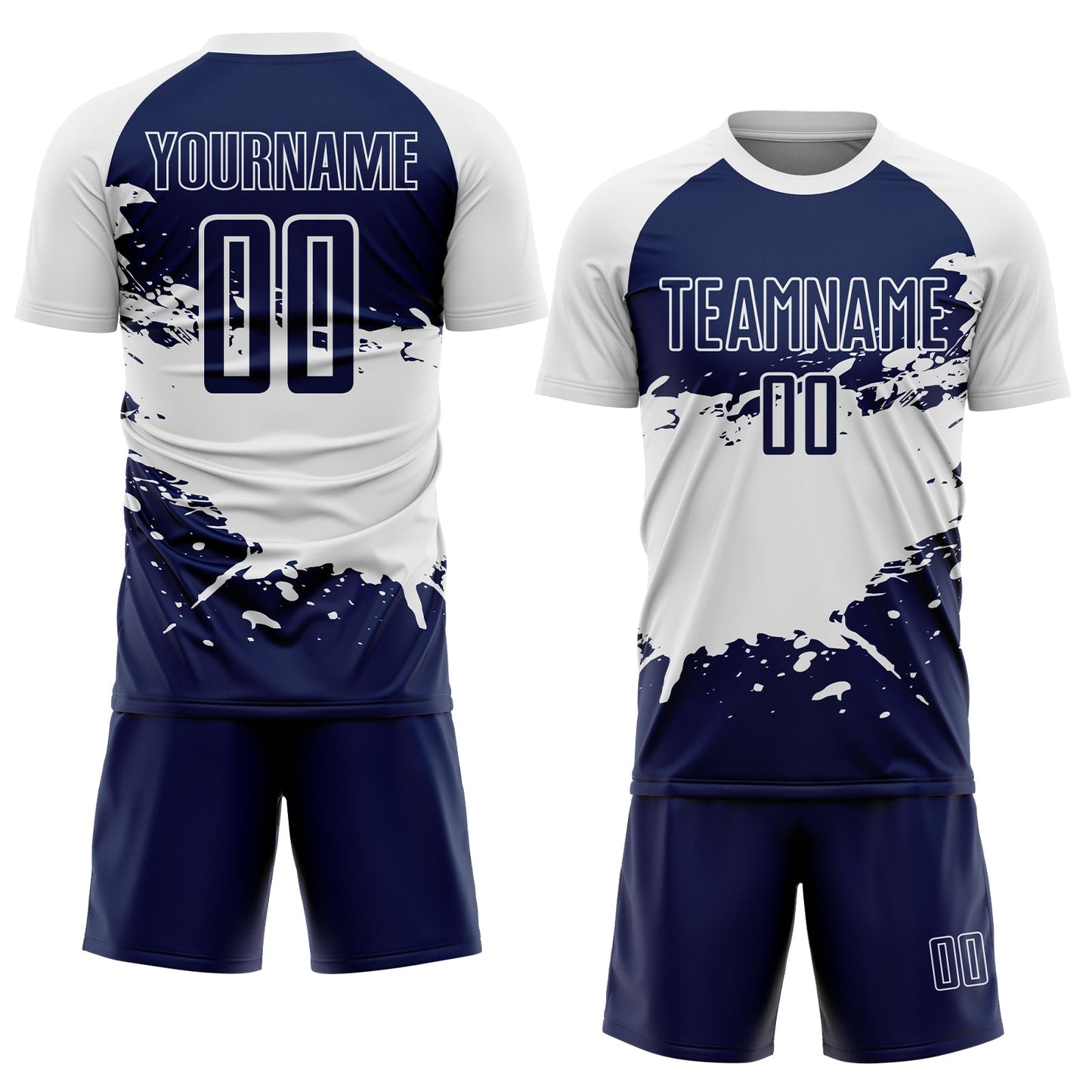 Custom White-Navy Splash Color Block Sublimation Soccer Uniform Jersey view 2