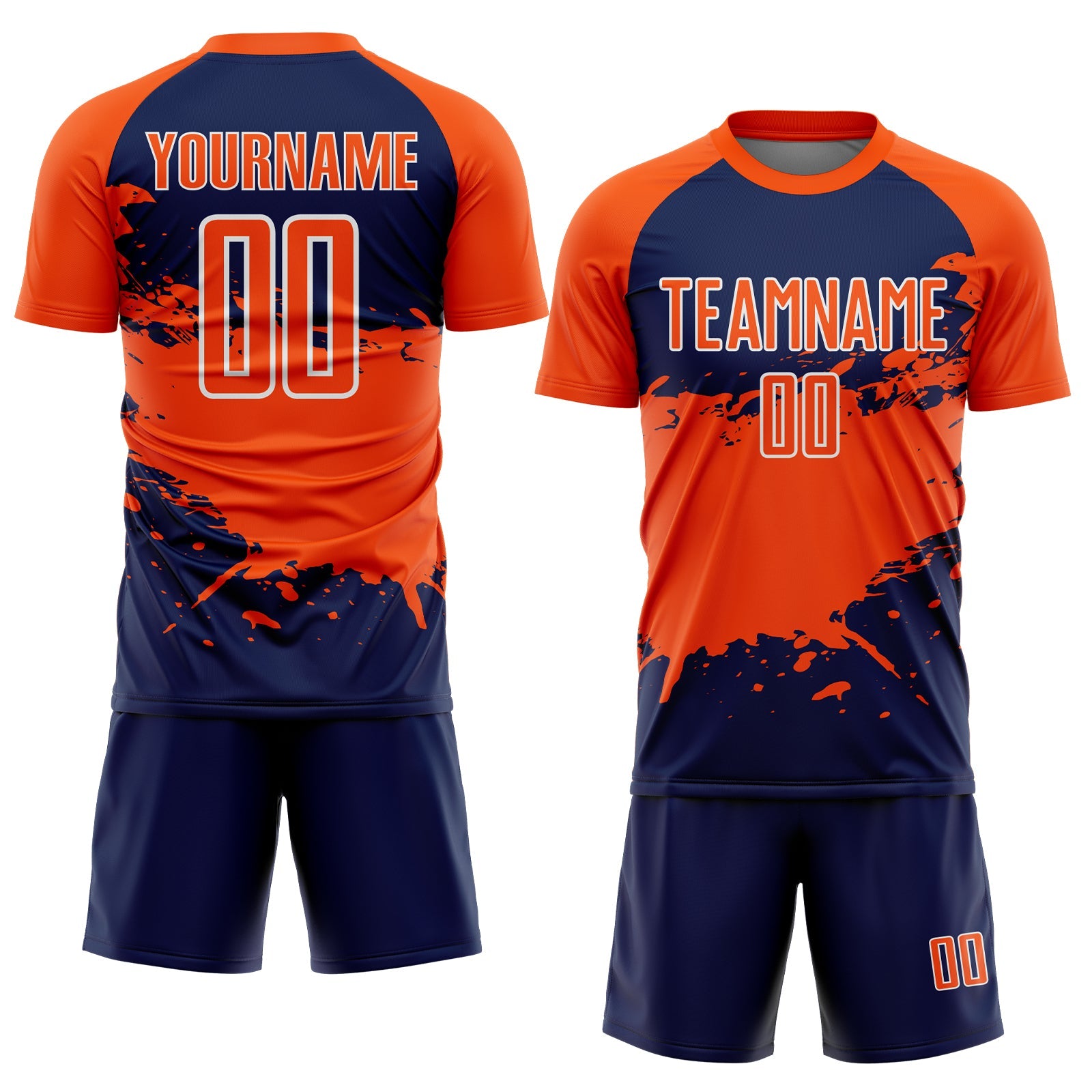 Custom Orange Navy-White Splash Color Block Sublimation Soccer Uniform Jersey view 2