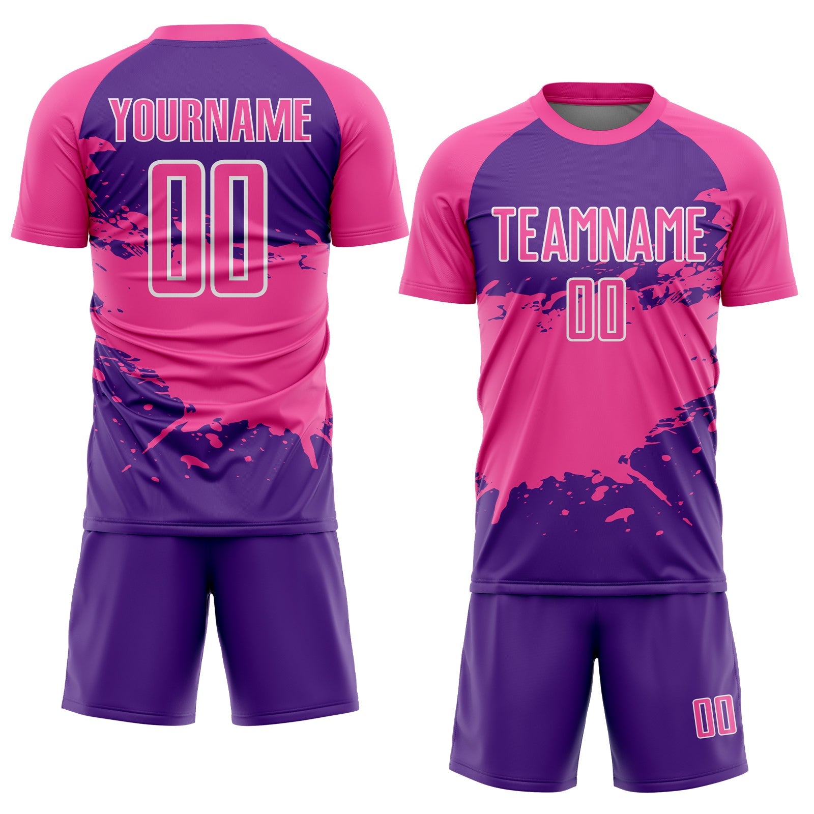 Custom Pink Purple-White Splash Color Block Sublimation Soccer Uniform Jersey view 2