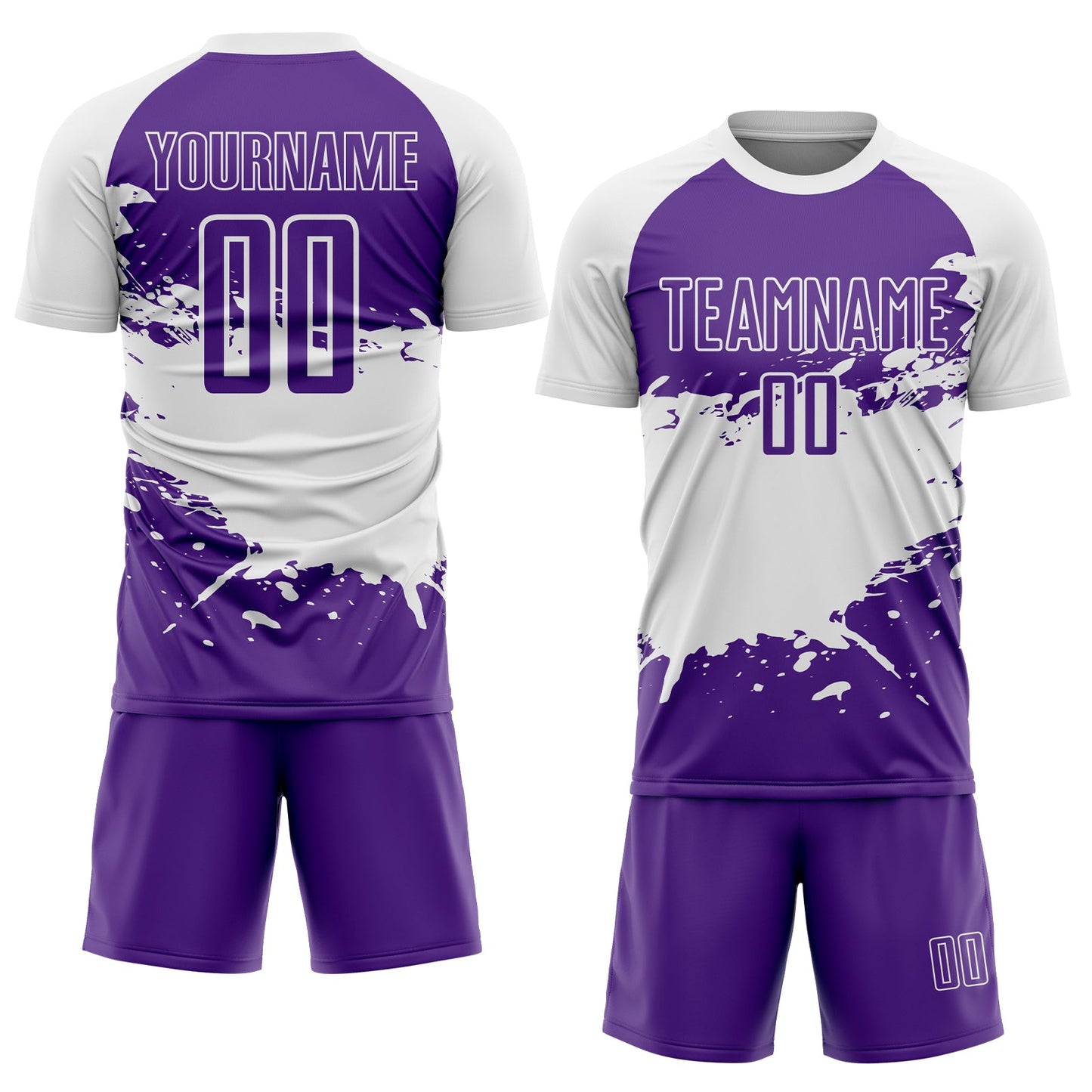 Custom White-Purple Splash Color Block Sublimation Soccer Uniform Jersey view 2