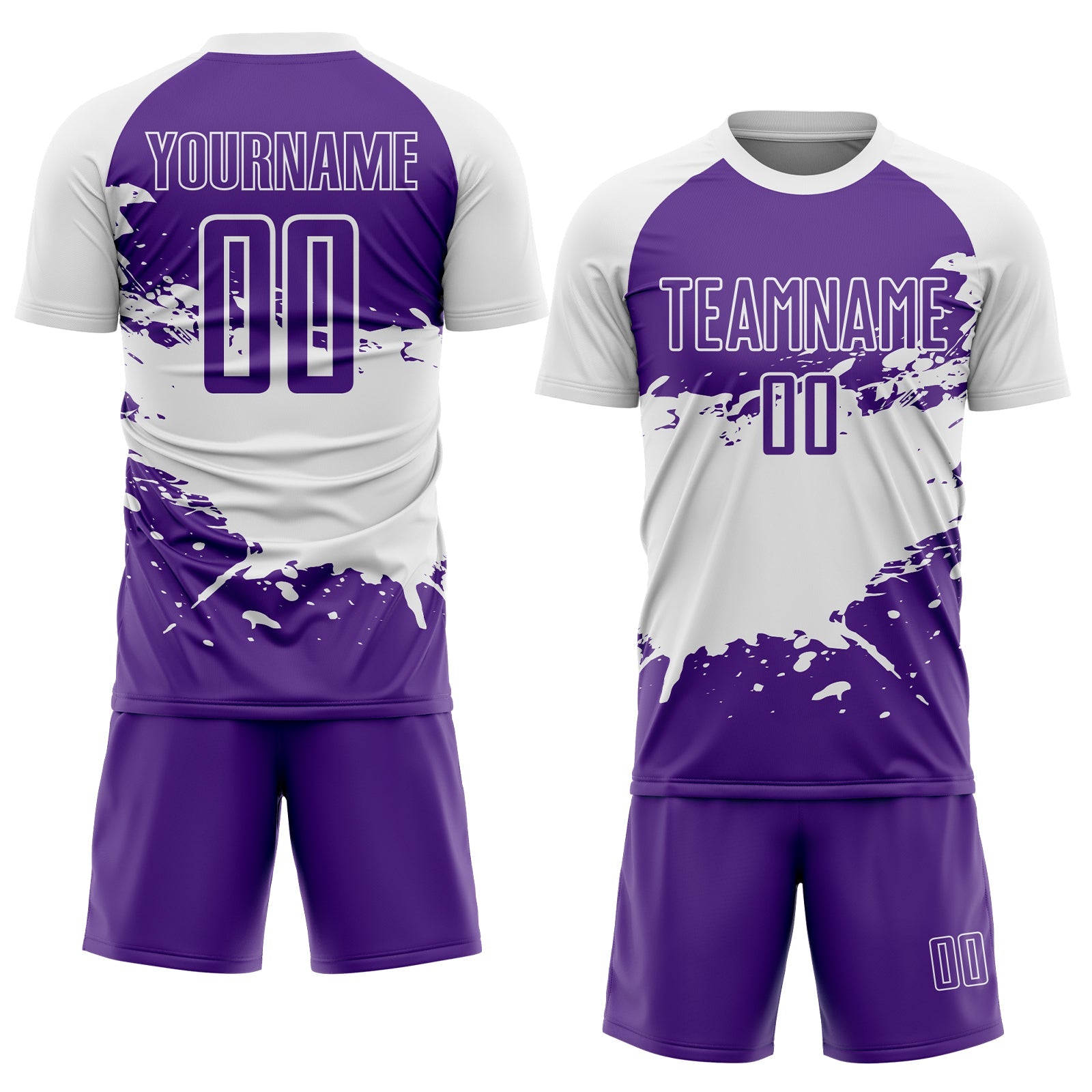 Custom White-Purple Splash Color Block Sublimation Soccer Uniform Jersey view 2