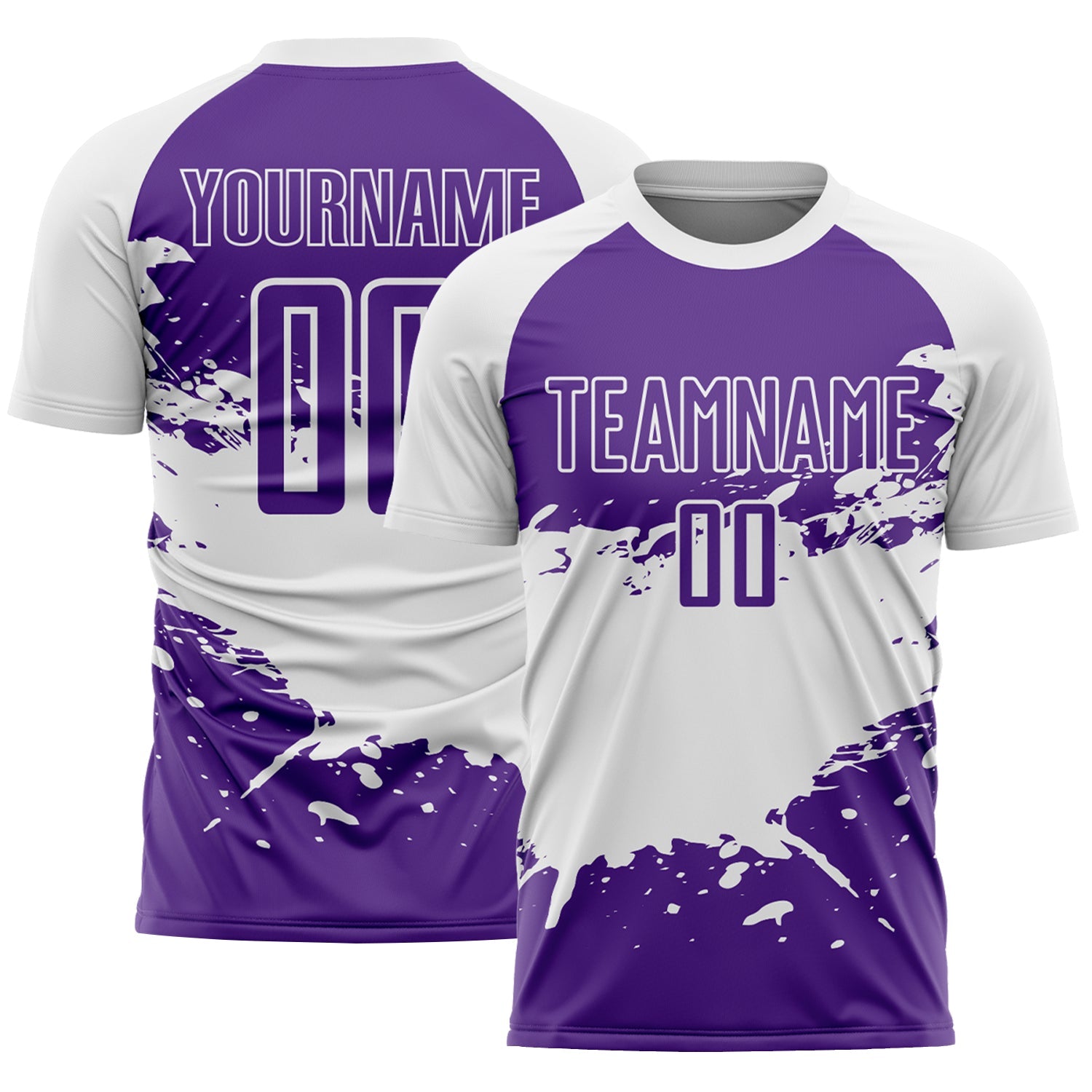 Custom White-Purple Splash Color Block Sublimation Soccer Uniform Jersey - Main View