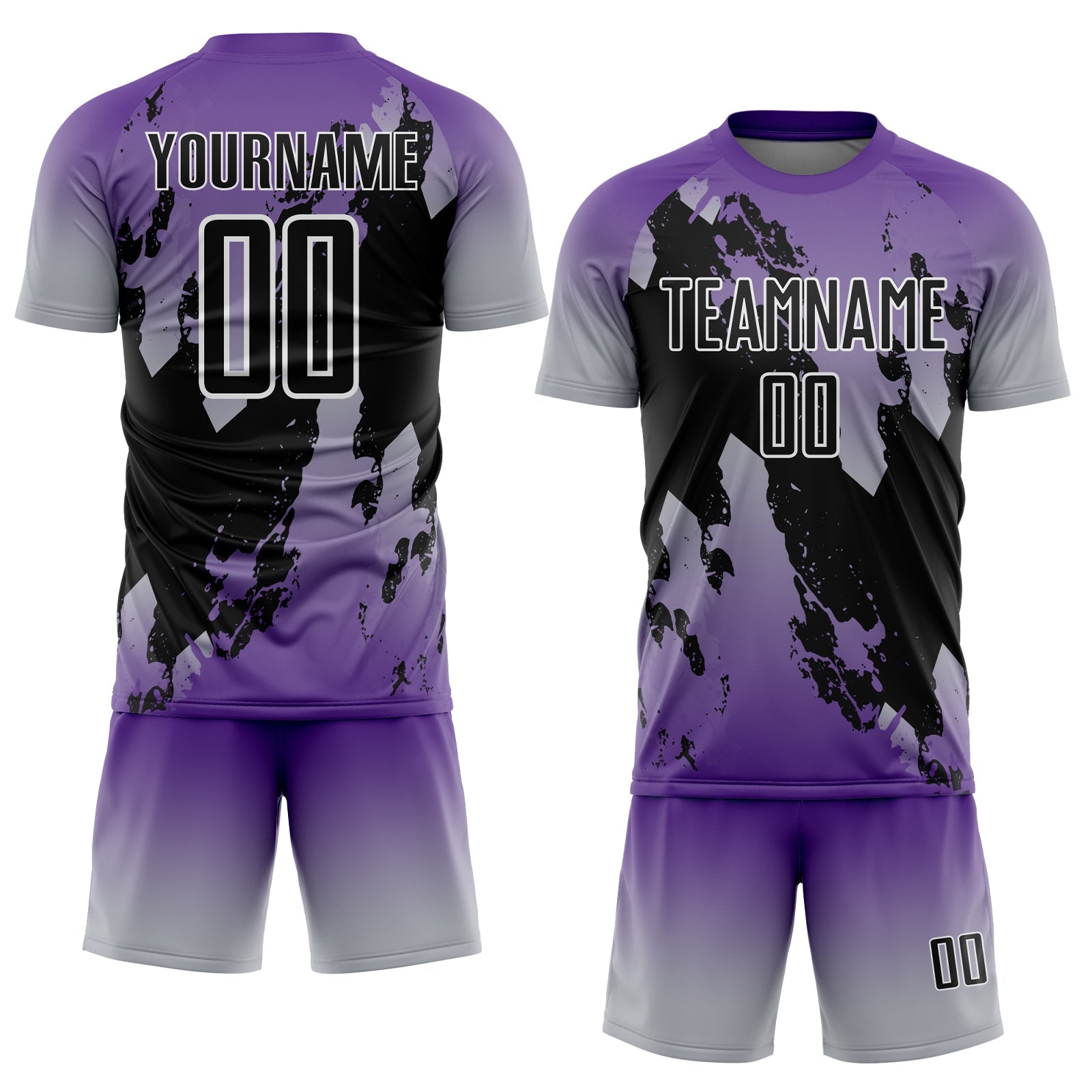 Custom Purple Black Gray-White Gradient Splash Sublimation Soccer Uniform Jersey view 2
