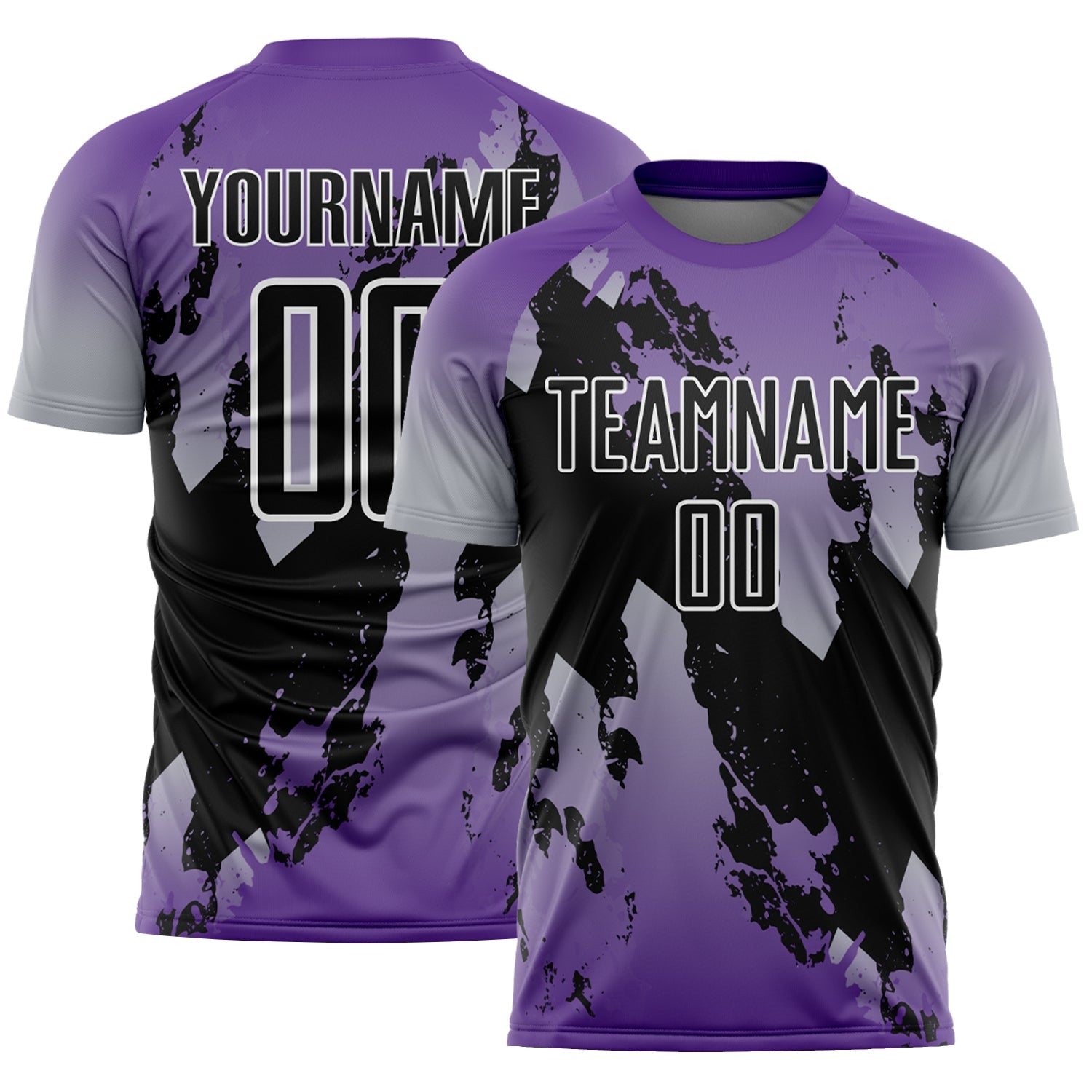 Custom Purple Black Gray-White Gradient Splash Sublimation Soccer Uniform Jersey - Main View