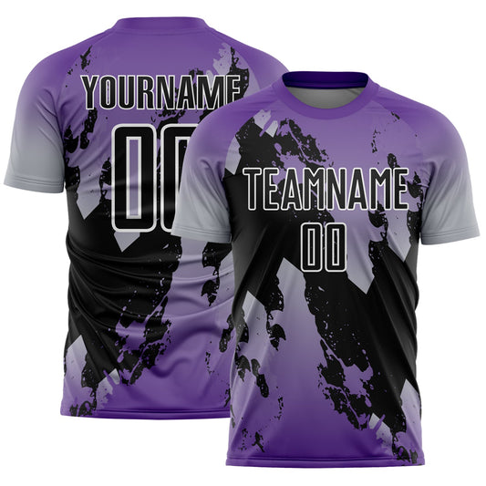 Custom Purple Black Gray-White Gradient Splash Sublimation Soccer Uniform Jersey - Main View