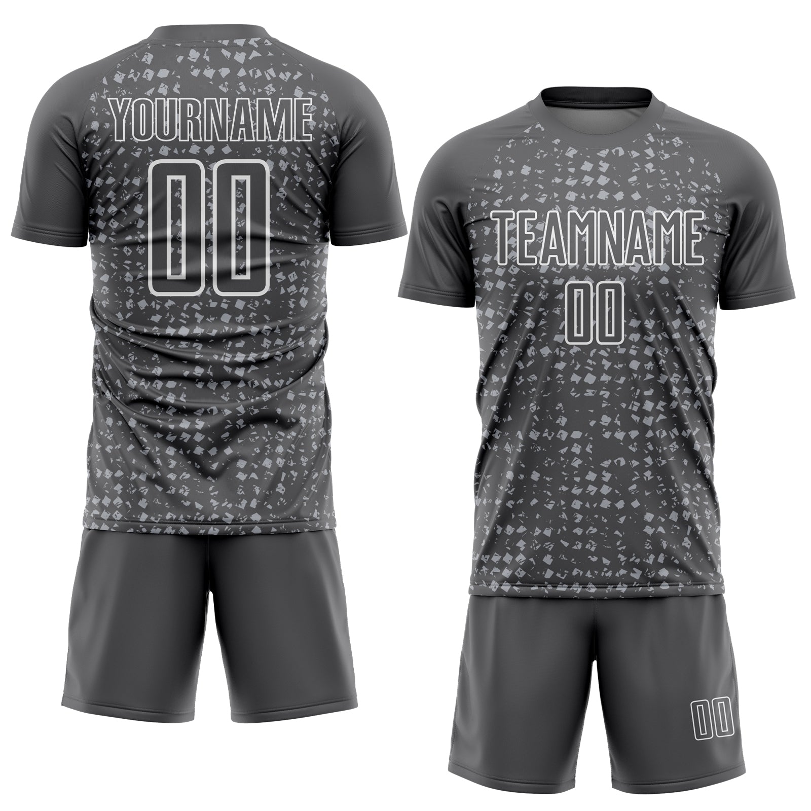 Custom Steel Gray Gray-White Digital Geometric Fragment Speckles Sublimation Soccer Uniform Jersey view 2