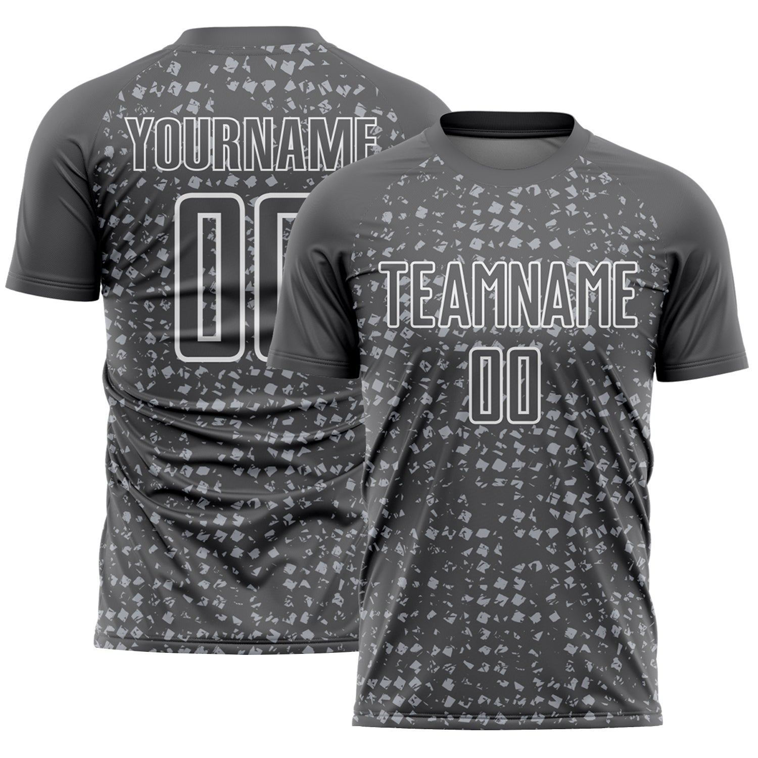 Custom Steel Gray Gray-White Digital Geometric Fragment Speckles Sublimation Soccer Uniform Jersey - Main View