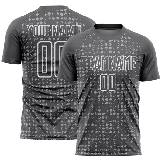 Custom Steel Gray Gray-White Digital Geometric Fragment Speckles Sublimation Soccer Uniform Jersey - Main View