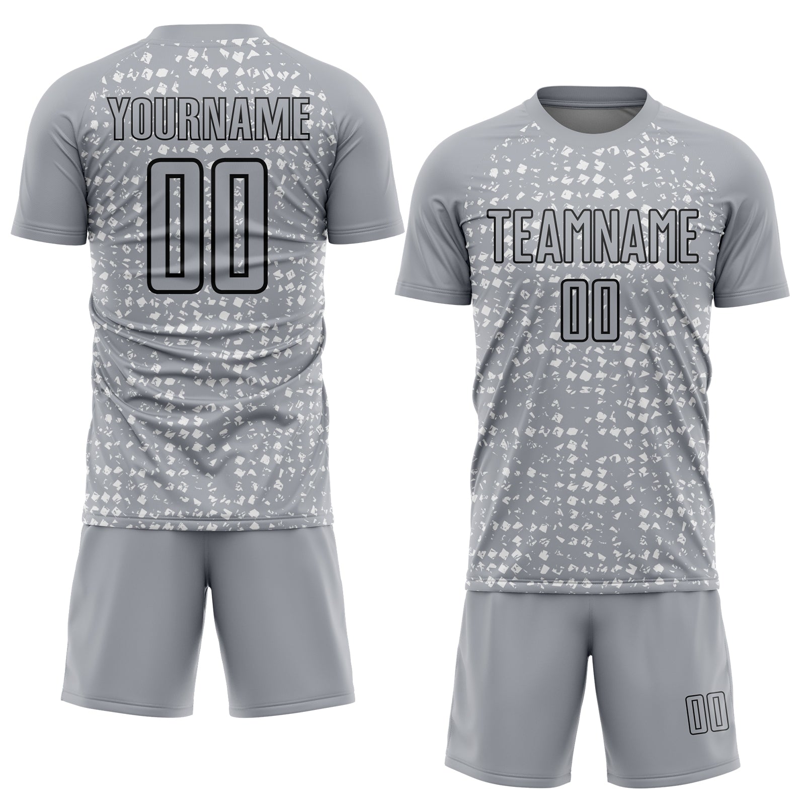 Custom Gray Black-White Digital Geometric Fragment Speckles Sublimation Soccer Uniform Jersey view 2