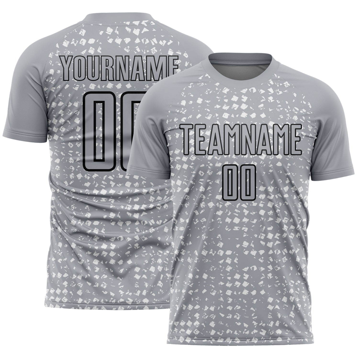 Custom Gray Black-White Digital Geometric Fragment Speckles Sublimation Soccer Uniform Jersey - Main View