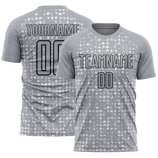 Custom Gray Black-White Digital Geometric Fragment Speckles Sublimation Soccer Uniform Jersey - Main View