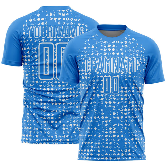 Custom Powder Blue White Digital Geometric Fragment Speckles Sublimation Soccer Uniform Jersey - Main View