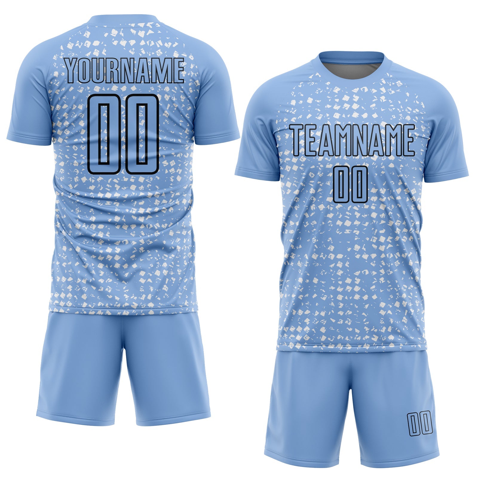 Custom Light Blue Black-White Digital Geometric Fragment Speckles Sublimation Soccer Uniform Jersey view 2