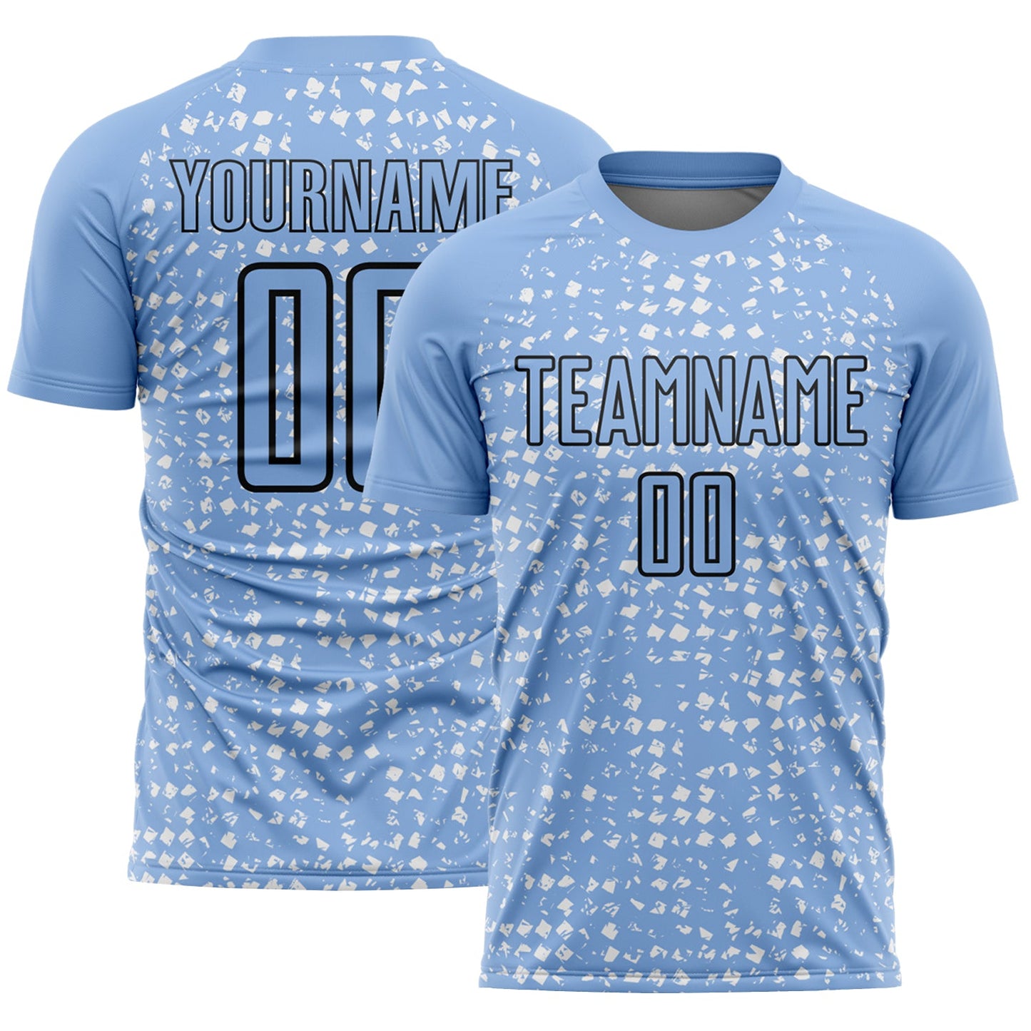Custom Light Blue Black-White Digital Geometric Fragment Speckles Sublimation Soccer Uniform Jersey - Main View