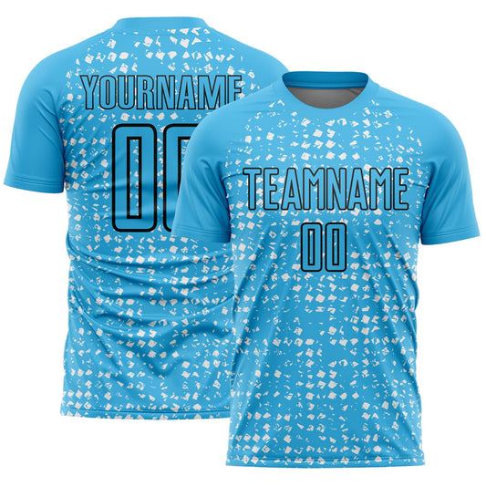 Custom Sky Blue Black-White Digital Geometric Fragment Speckles Sublimation Soccer Uniform Jersey - Main View