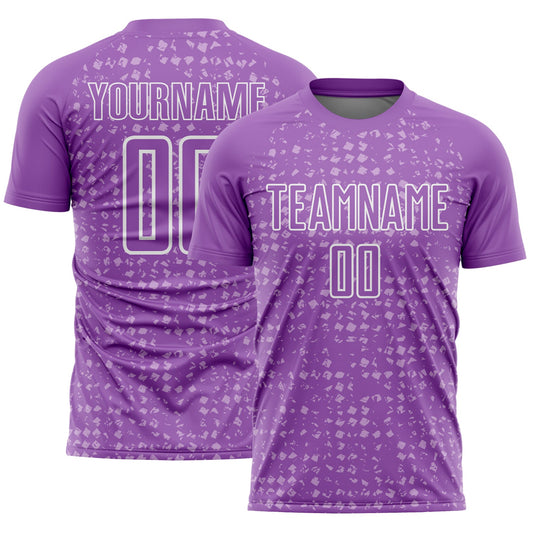 Custom Medium Purple White-Light Purple Digital Geometric Fragment Speckles Sublimation Soccer Uniform Jersey - Main View