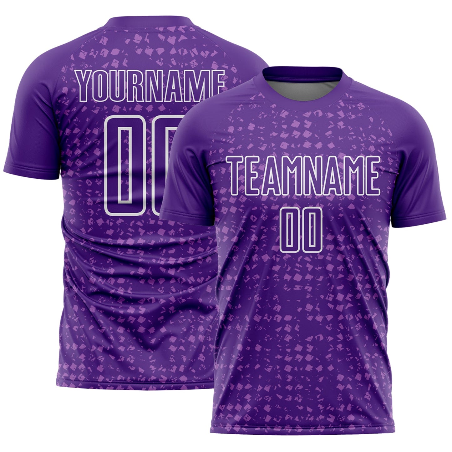 Custom Purple White-Medium Purple Digital Geometric Fragment Speckles Sublimation Soccer Uniform Jersey - Main View