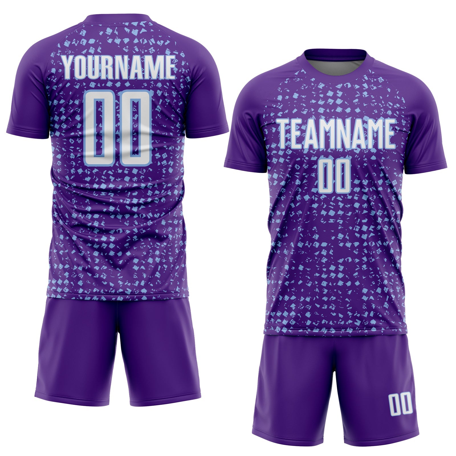 Custom Purple White-Light Blue Digital Geometric Fragment Speckles Sublimation Soccer Uniform Jersey view 2