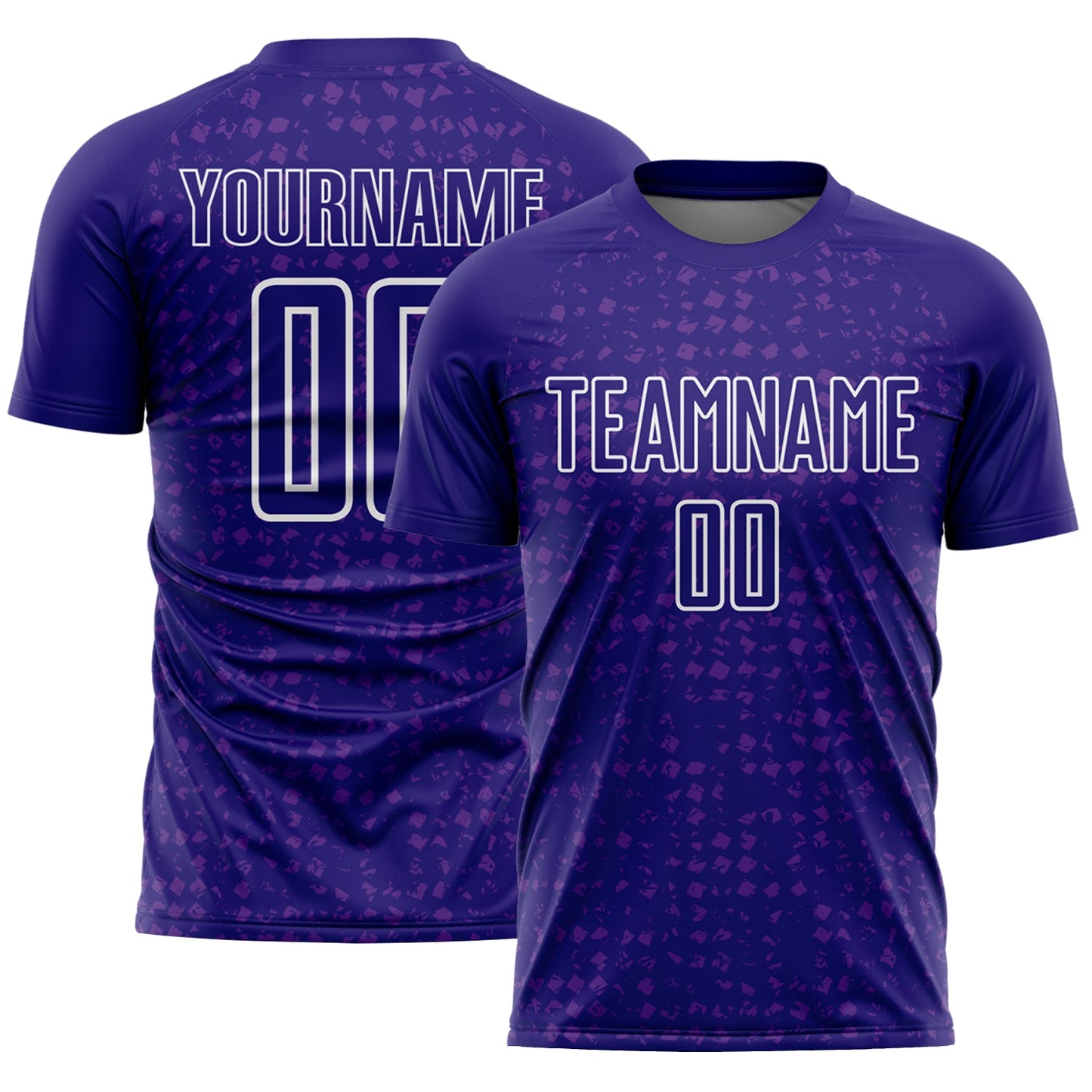 Custom Dark Purple White-Purple Digital Geometric Fragment Speckles Sublimation Soccer Uniform Jersey - Main View