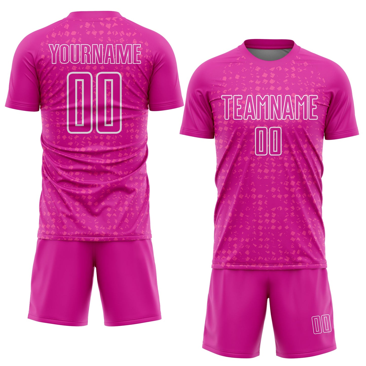 Custom Deep Pink White-Pink Digital Geometric Fragment Speckles Sublimation Soccer Uniform Jersey view 2