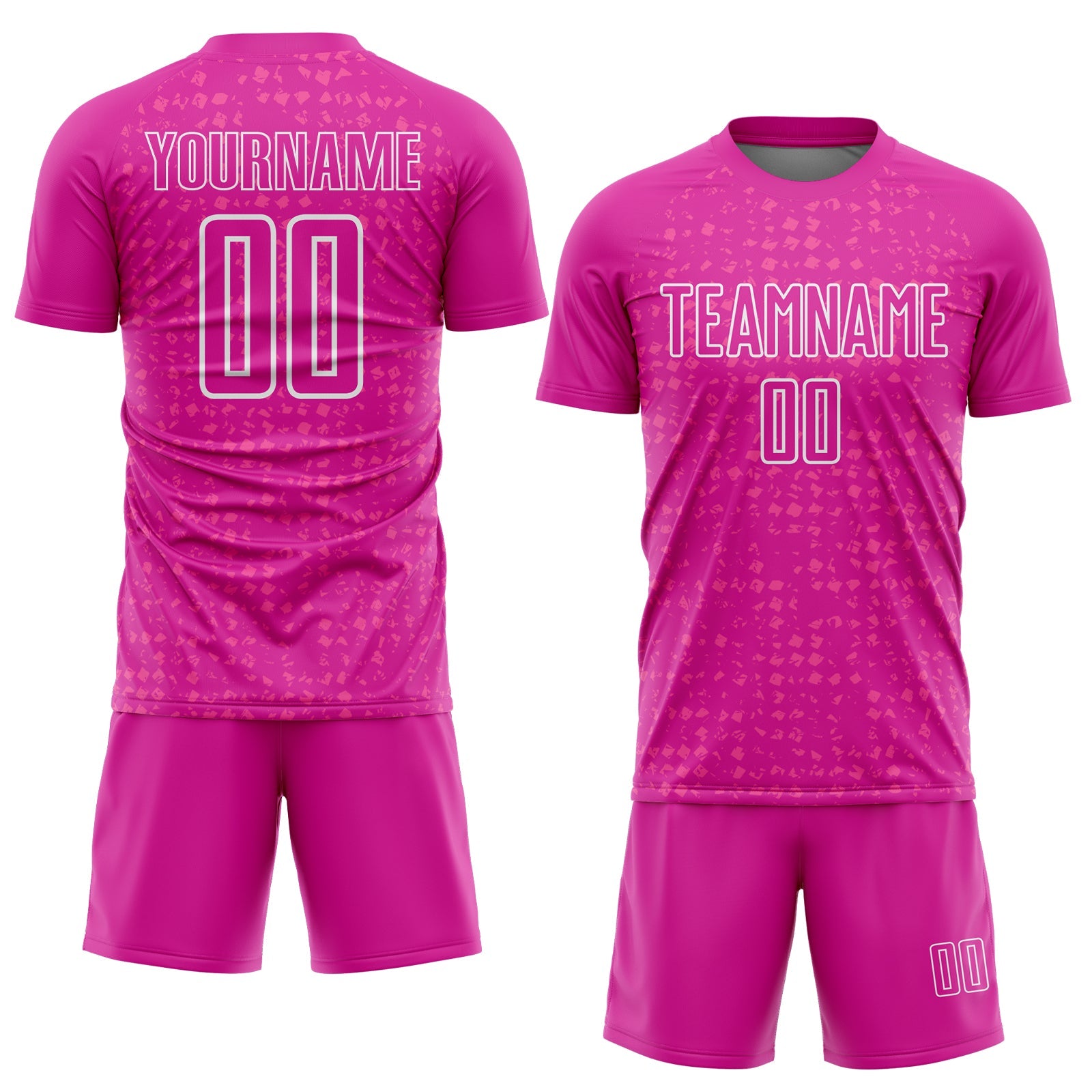 Custom Deep Pink White-Pink Digital Geometric Fragment Speckles Sublimation Soccer Uniform Jersey view 2