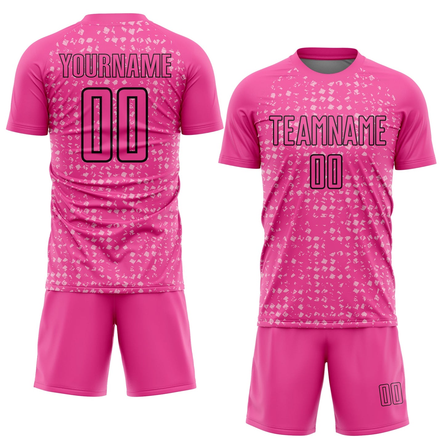 Custom Pink Black-Light Pink Digital Geometric Fragment Speckles Sublimation Soccer Uniform Jersey view 2