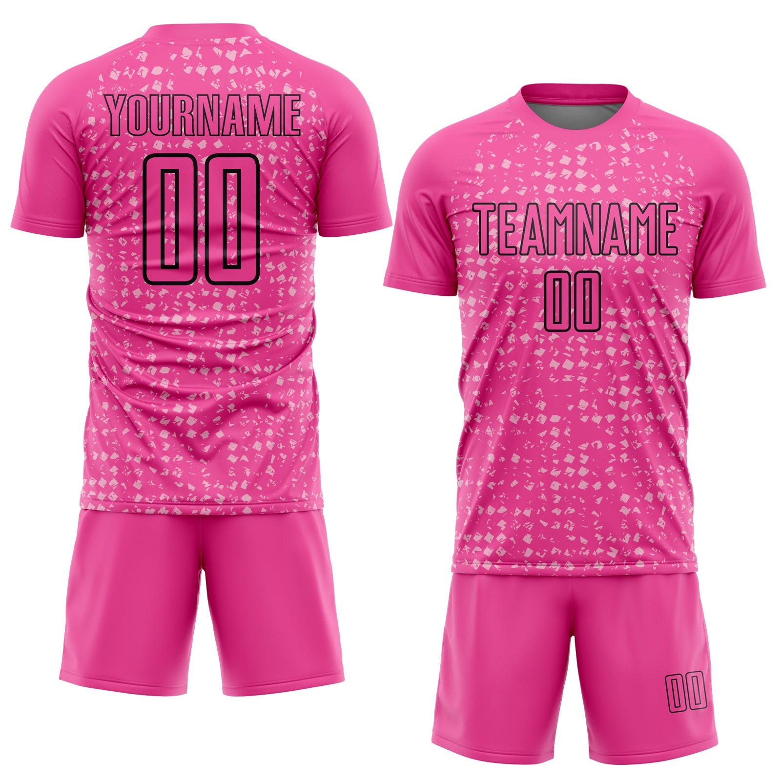 Custom Pink Black-Light Pink Digital Geometric Fragment Speckles Sublimation Soccer Uniform Jersey view 2