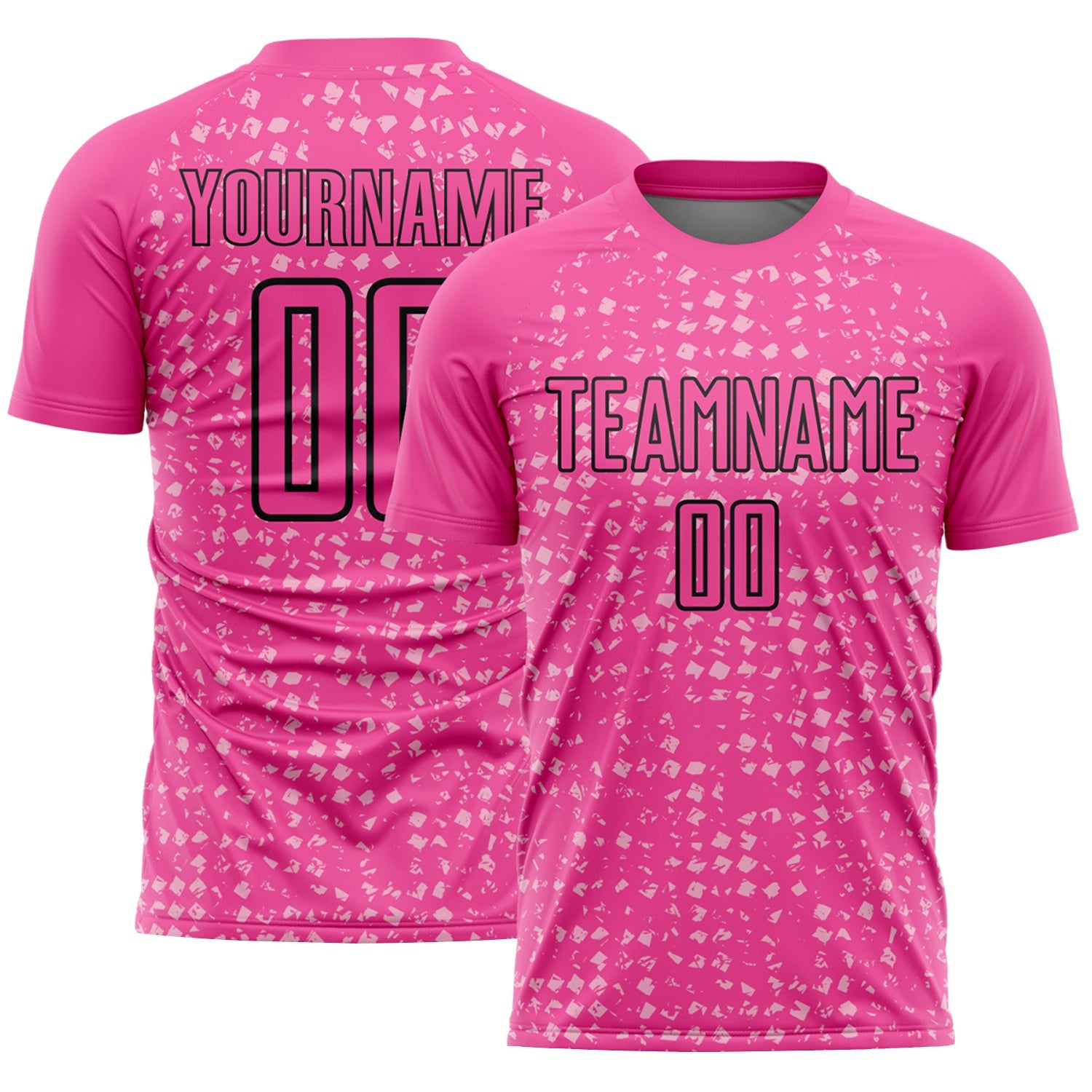 Custom Pink Black-Light Pink Digital Geometric Fragment Speckles Sublimation Soccer Uniform Jersey - Main View