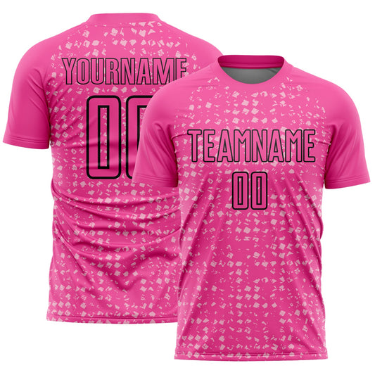 Custom Pink Black-Light Pink Digital Geometric Fragment Speckles Sublimation Soccer Uniform Jersey - Main View