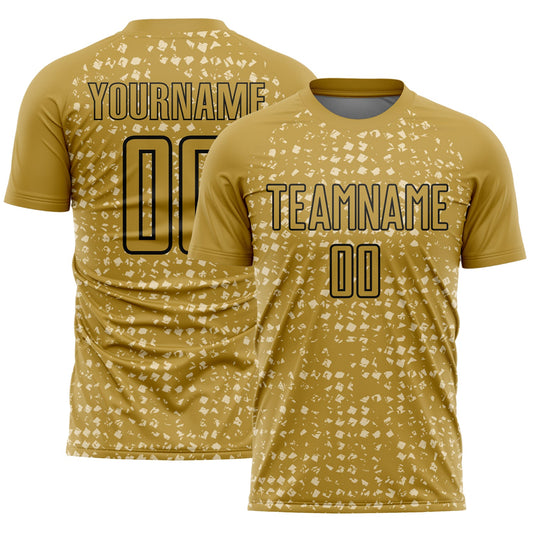 Custom Old Gold Black-Cream Digital Geometric Fragment Speckles Sublimation Soccer Uniform Jersey - Main View