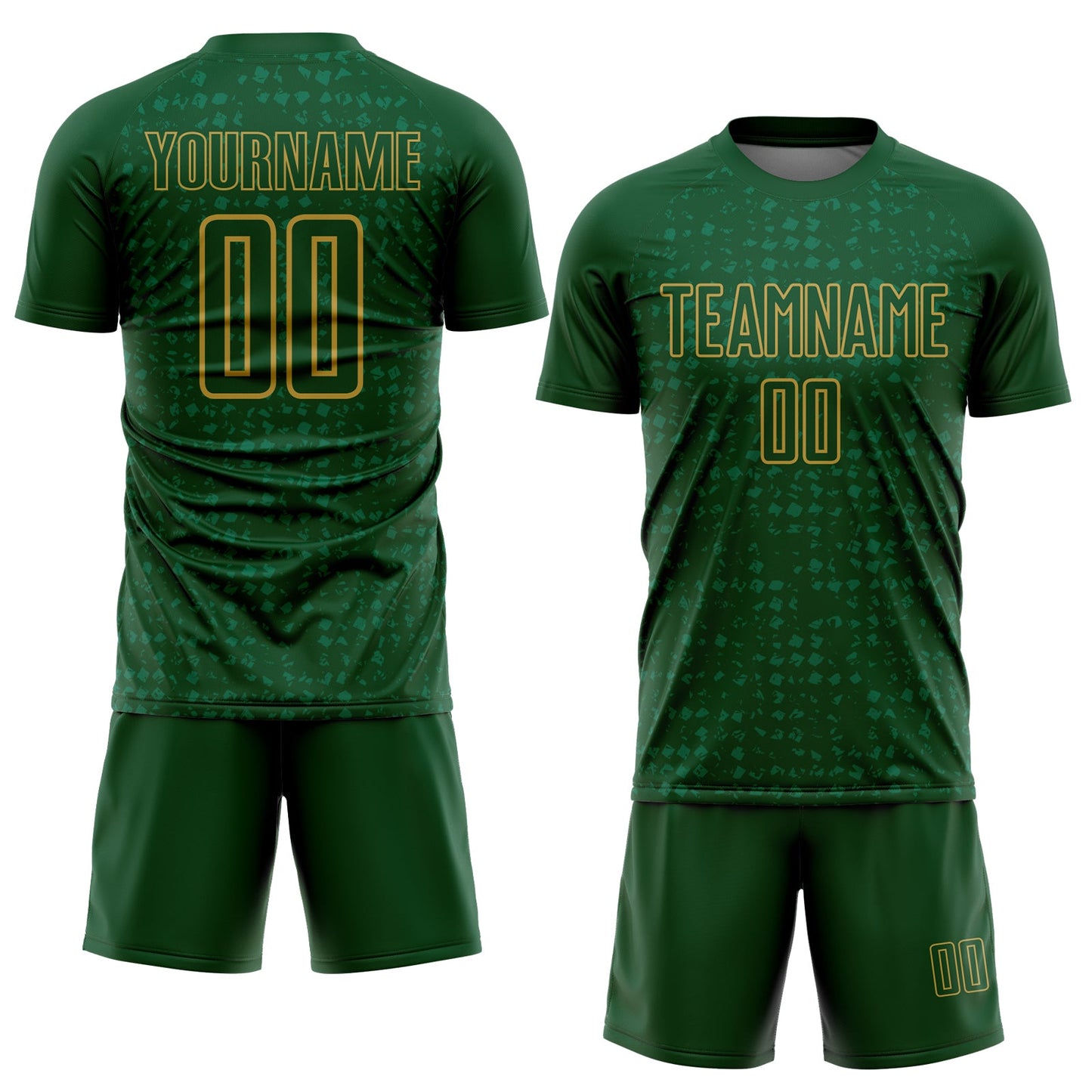 Custom Green Old Gold-Kelly Green Digital Geometric Fragment Speckles Sublimation Soccer Uniform Jersey view 2