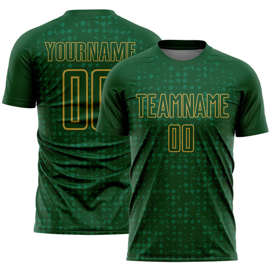 Custom Green Old Gold-Kelly Green Digital Geometric Fragment Speckles Sublimation Soccer Uniform Jersey - Main View