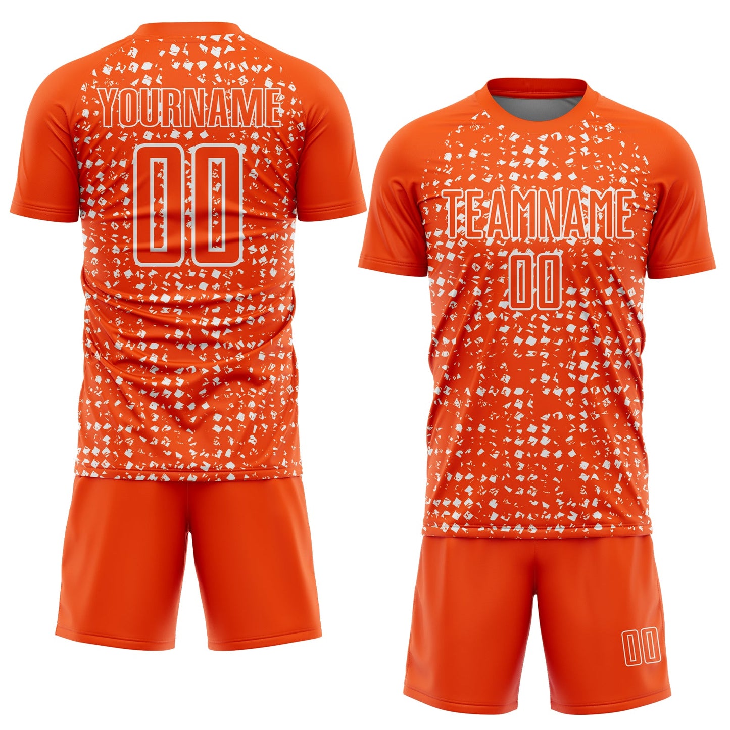 Custom Orange White Digital Geometric Fragment Speckles Sublimation Soccer Uniform Jersey view 2