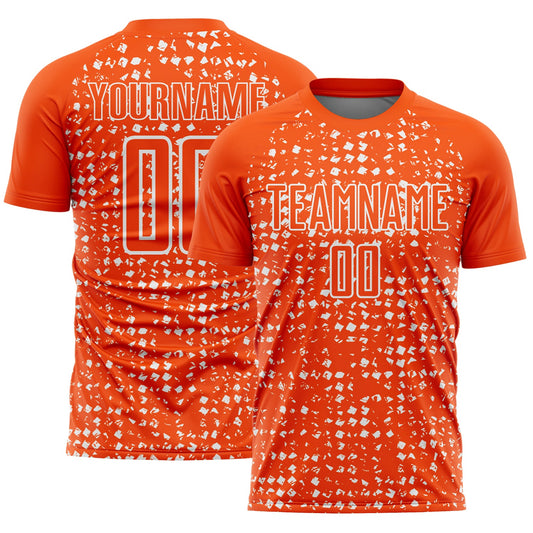 Custom Orange White Digital Geometric Fragment Speckles Sublimation Soccer Uniform Jersey - Main View