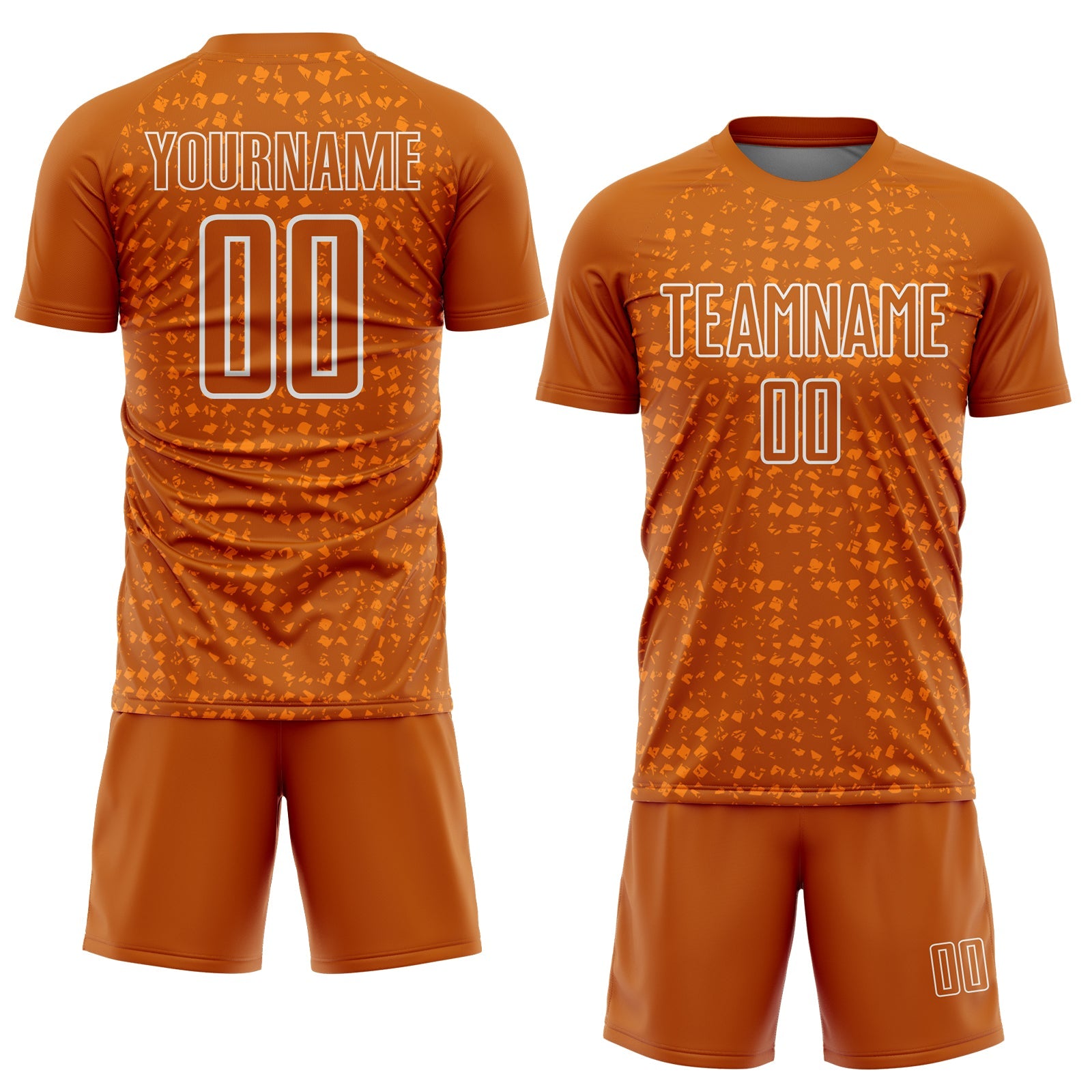 Custom Texas Orange White-Bay Orange Digital Geometric Fragment Speckles Sublimation Soccer Uniform Jersey view 2