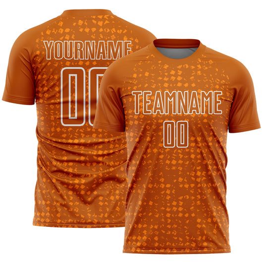 Custom Texas Orange White-Bay Orange Digital Geometric Fragment Speckles Sublimation Soccer Uniform Jersey - Main View