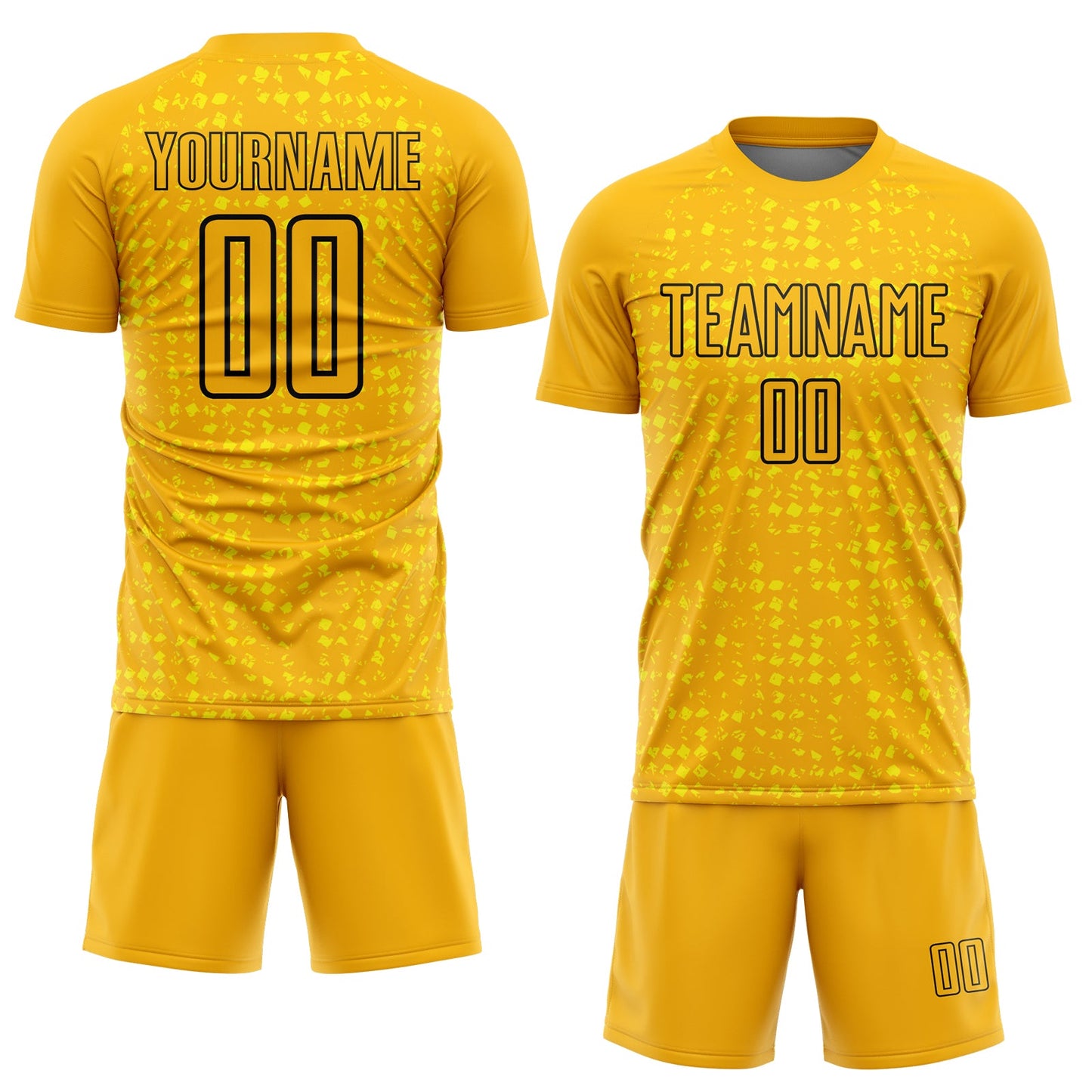 Custom Gold Black-Light Yellow Digital Geometric Fragment Speckles Sublimation Soccer Uniform Jersey view 2