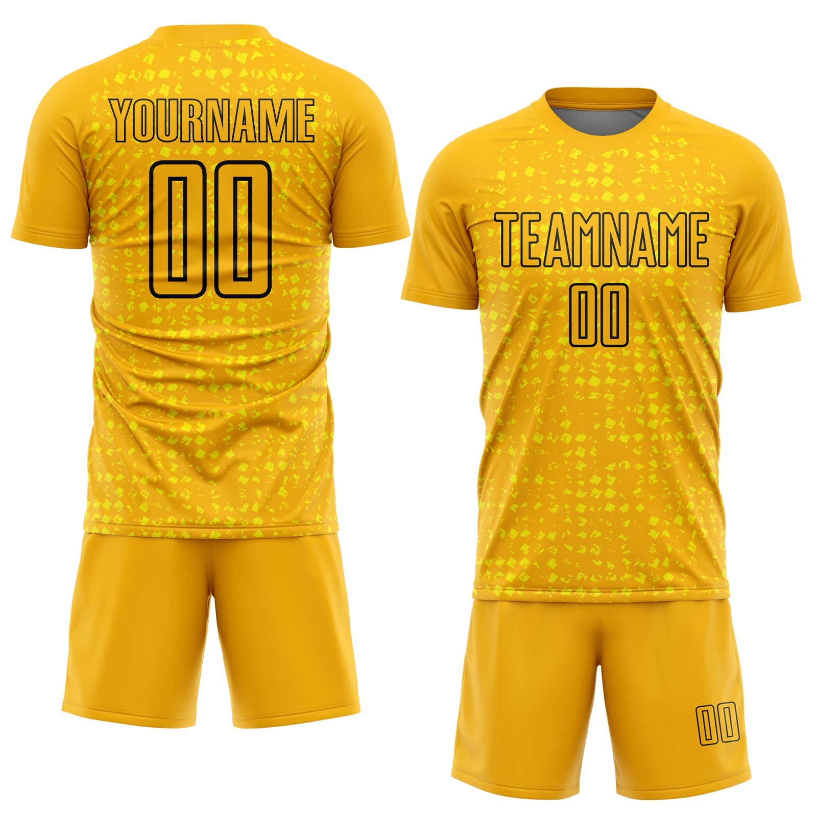 Custom Gold Black-Light Yellow Digital Geometric Fragment Speckles Sublimation Soccer Uniform Jersey view 2