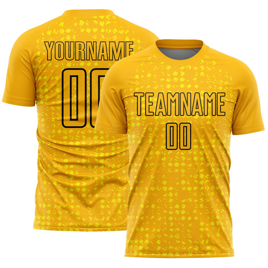 Custom Gold Black-Light Yellow Digital Geometric Fragment Speckles Sublimation Soccer Uniform Jersey - Main View