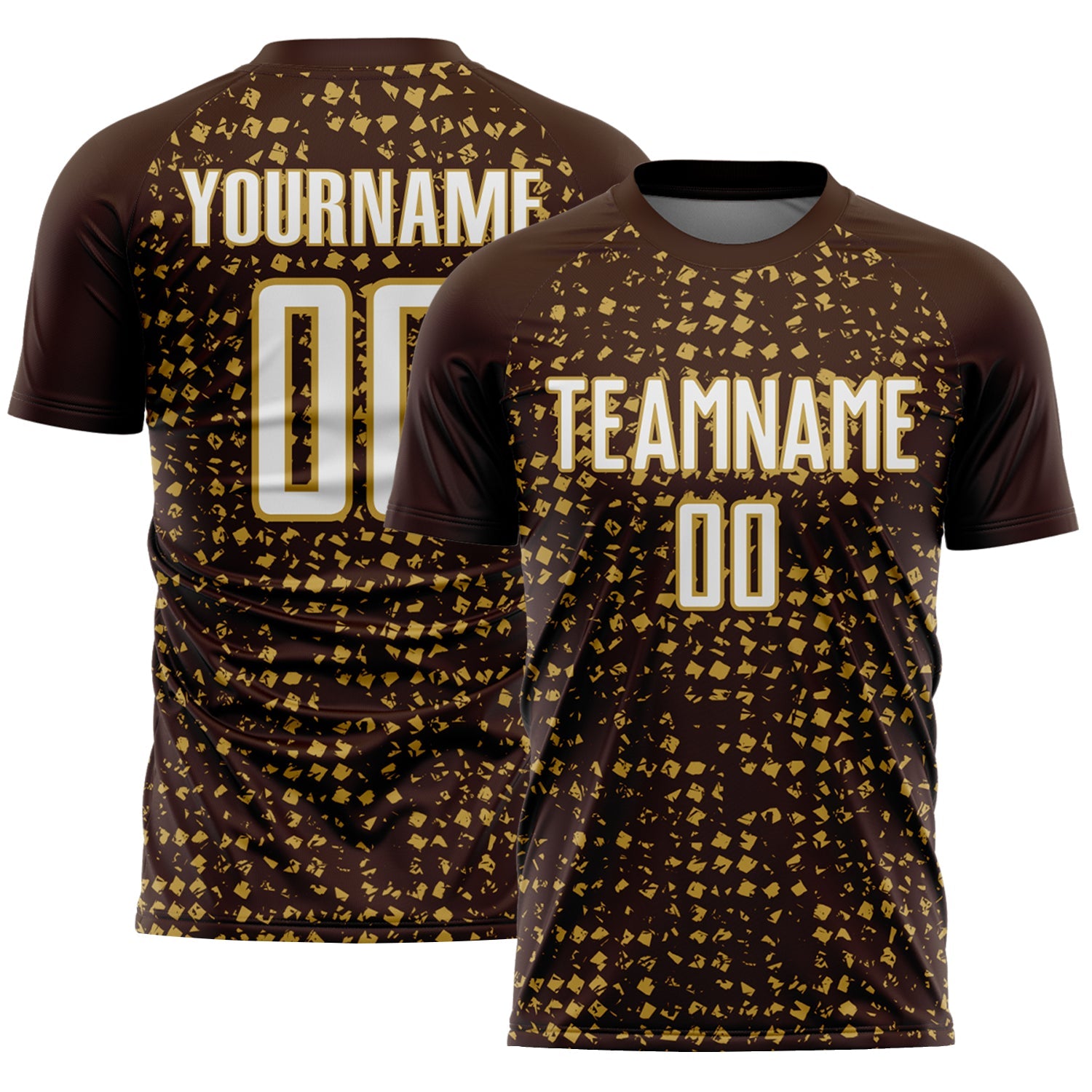 Custom Brown White-Old Gold Digital Geometric Fragment Speckles Sublimation Soccer Uniform Jersey - Main View