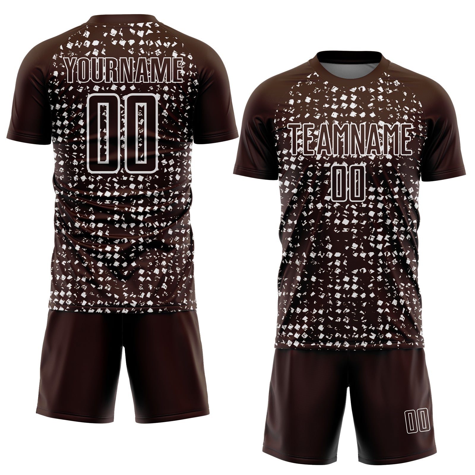 Custom Brown White Digital Geometric Fragment Speckles Sublimation Soccer Uniform Jersey view 2