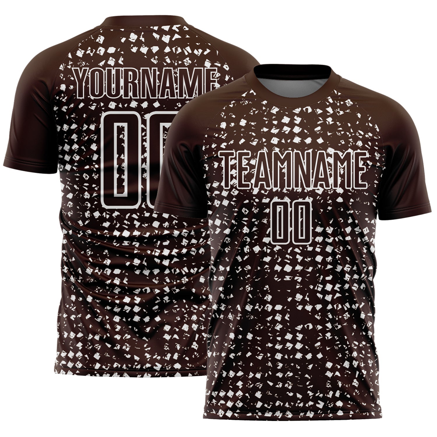 Custom Brown White Digital Geometric Fragment Speckles Sublimation Soccer Uniform Jersey - Main View