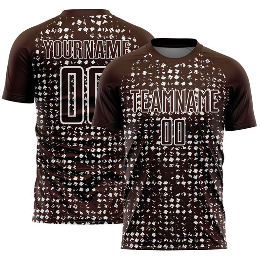 Custom Brown White Digital Geometric Fragment Speckles Sublimation Soccer Uniform Jersey - Main View