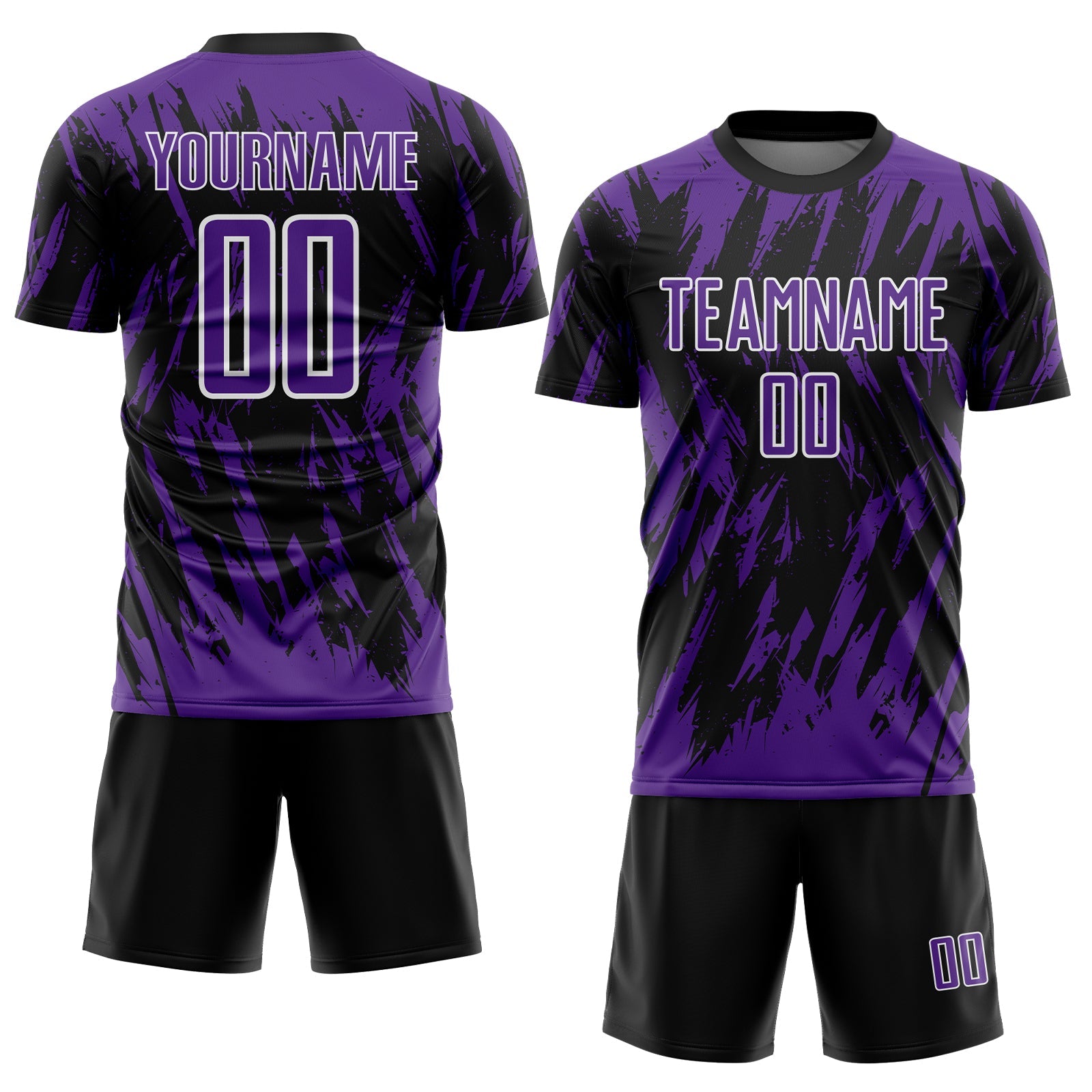 Custom Black Purple-White Splatter Torn Sharp Brush Stroke Sublimation Soccer Uniform Jersey view 2