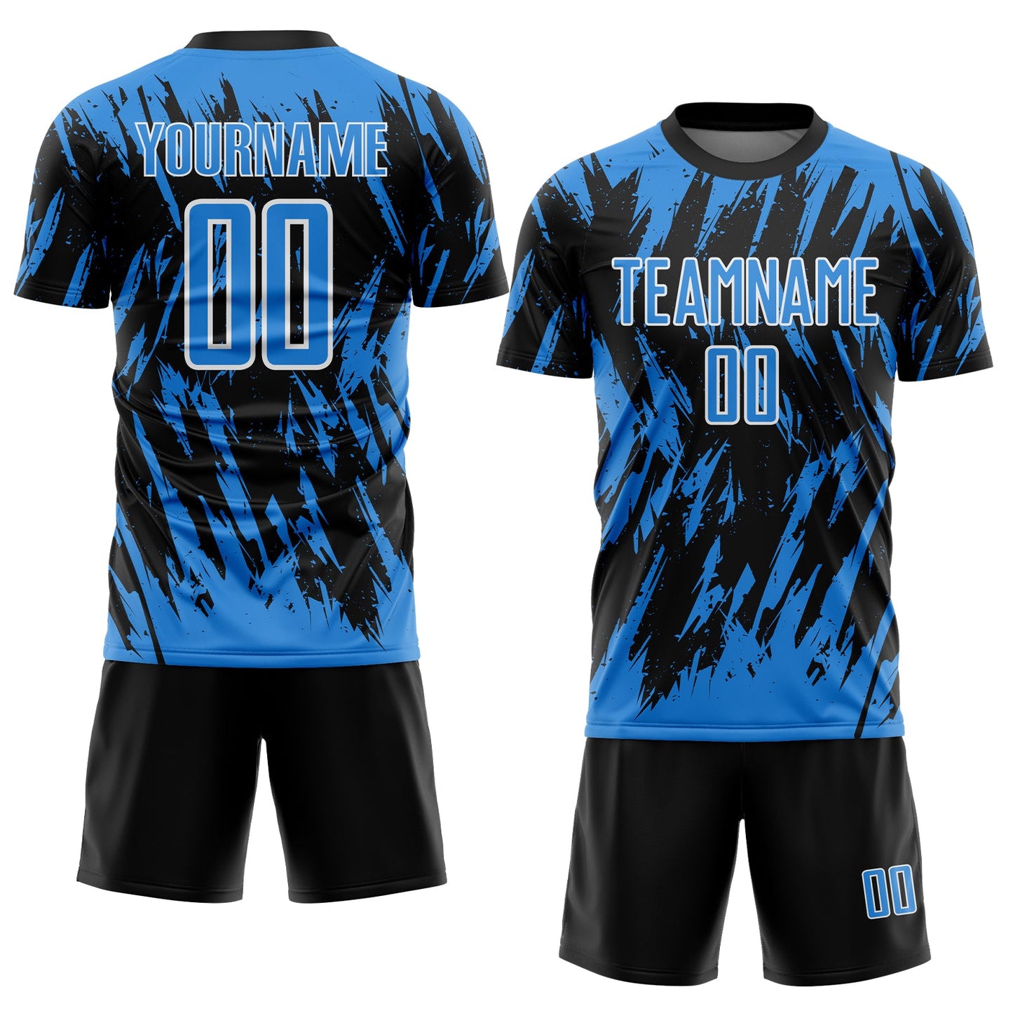 Custom Black Powder Blue-White Splatter Torn Sharp Brush Stroke Sublimation Soccer Uniform Jersey view 2