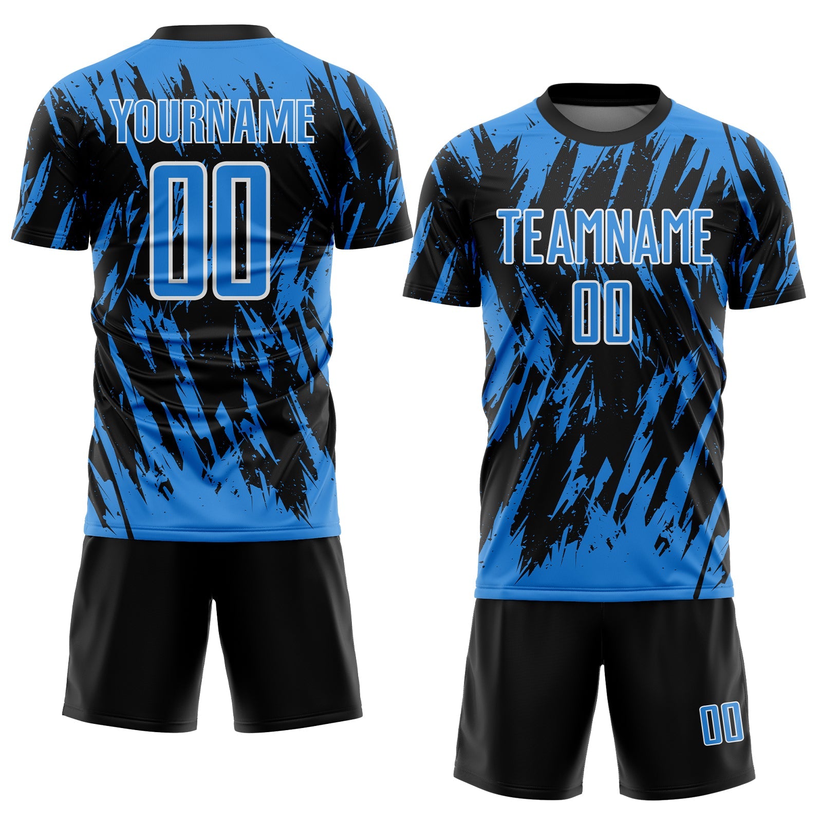 Custom Black Powder Blue-White Splatter Torn Sharp Brush Stroke Sublimation Soccer Uniform Jersey view 2