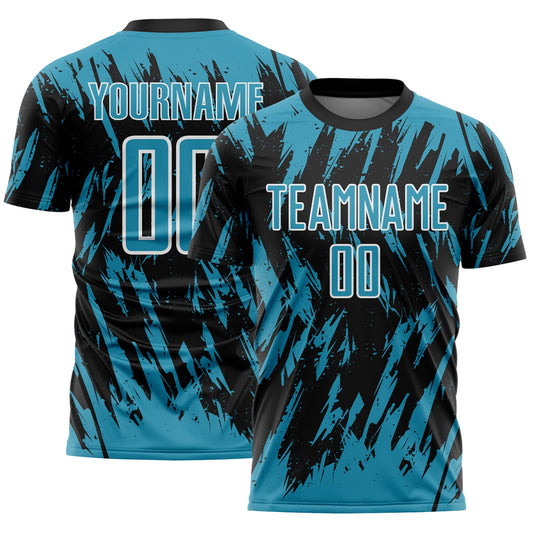 Custom Black Panther Blue-White Splatter Torn Sharp Brush Stroke Sublimation Soccer Uniform Jersey - Main View
