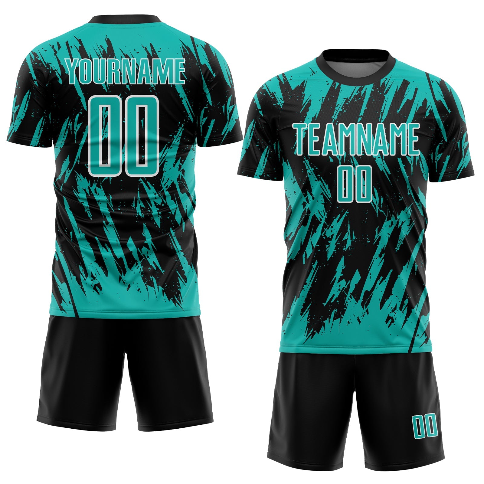 Custom Black Aqua-White Splatter Torn Sharp Brush Stroke Sublimation Soccer Uniform Jersey view 2