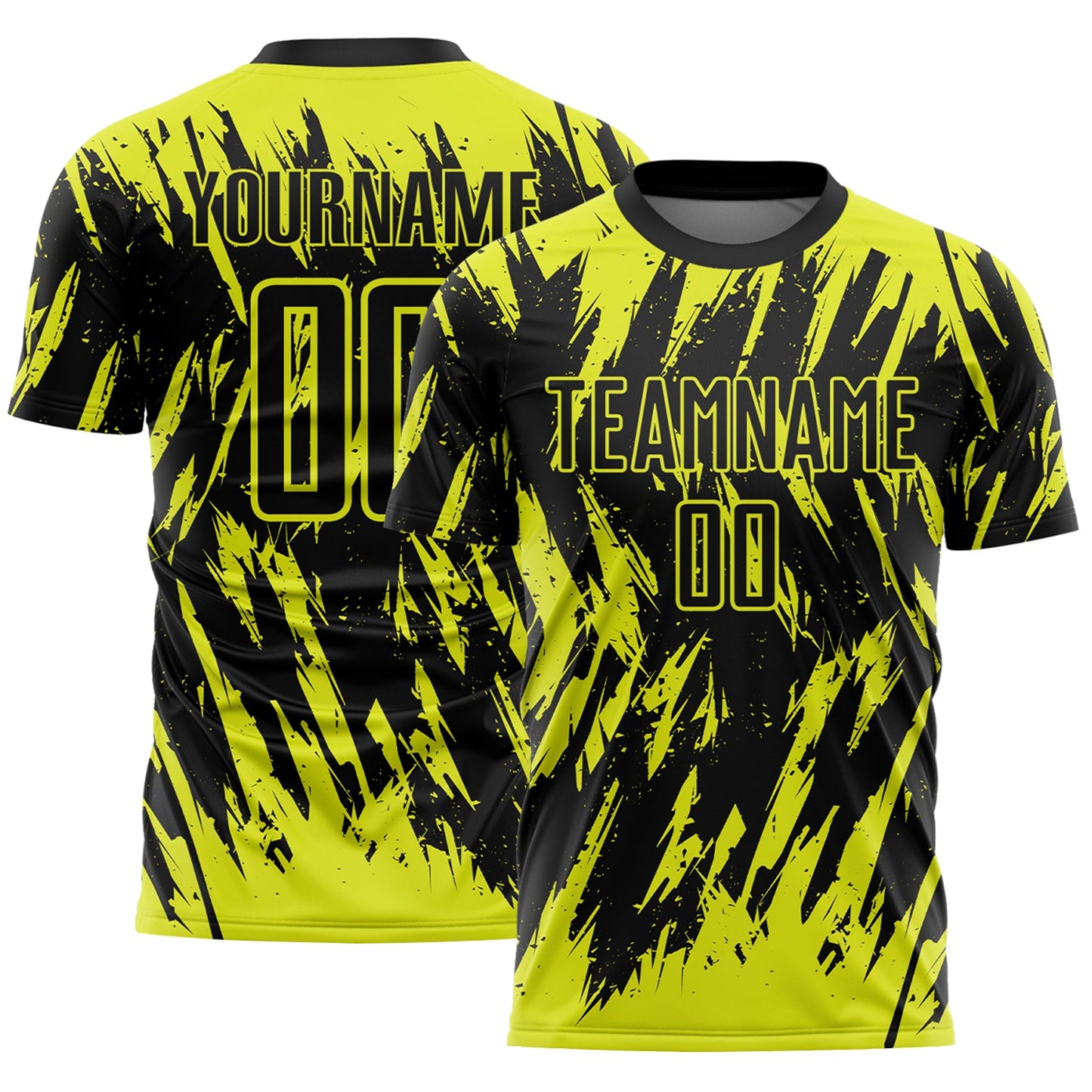 Custom Black-Neon Yellow Splatter Torn Sharp Brush Stroke Sublimation Soccer Uniform Jersey - Main View